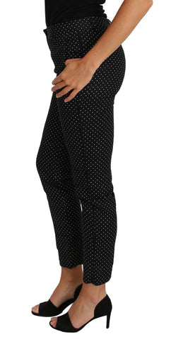 Dolce & Gabbana black polka dot cropped straight pants with a stylish, tailored fit and high-waisted design.