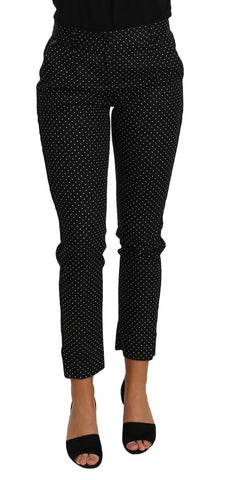 Black polka dot cropped straight pants by Dolce & Gabbana, featuring a tailored fit and stylish design.