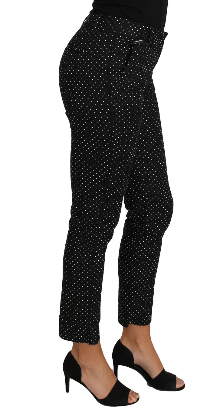 Black polka dot cropped straight pants by Dolce & Gabbana, stylish tailored pants with a classic polka dot pattern.