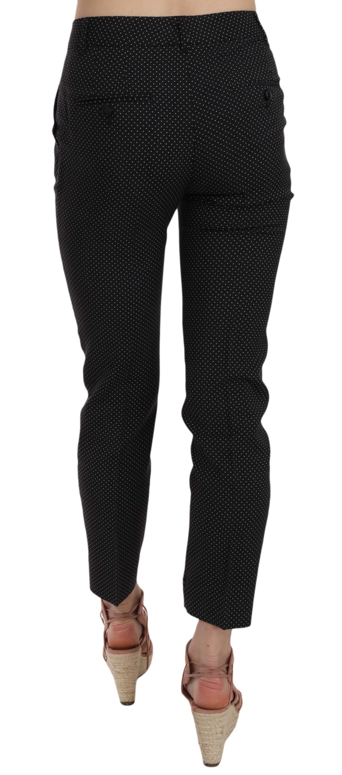 Dolce & Gabbana polka dot slim Capri trousers with tapered leg and elastic waistband, stylish women's fashion pants.