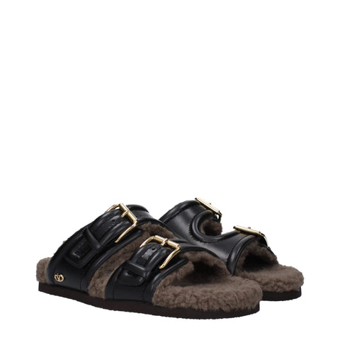 Black Leather Slippers