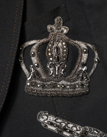 Black Bee Crown Embellished Suit Coat Blazer