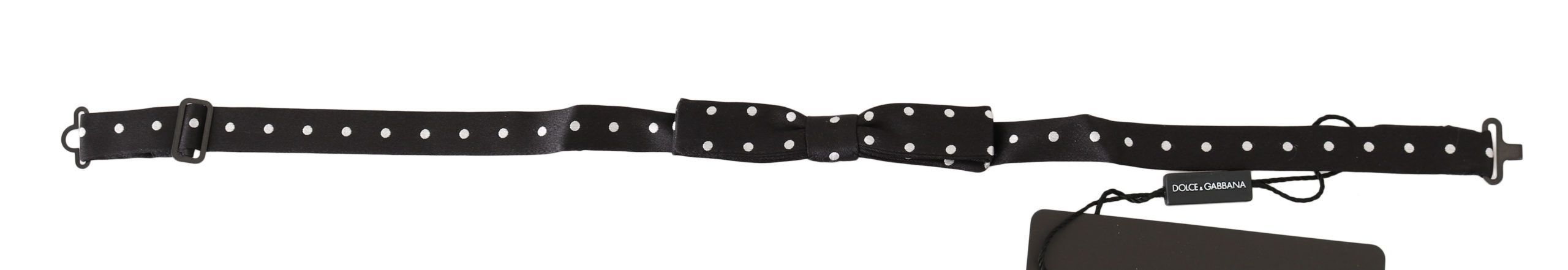 Black 100% silk polka dot adjustable neck bow tie by Dolce & Gabbana, featuring a stylish and elegant design.