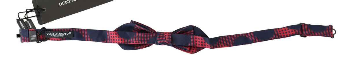 Red checkered silk men's bow tie with adjustable strap, stylish accessory by Dolce & Gabbana.