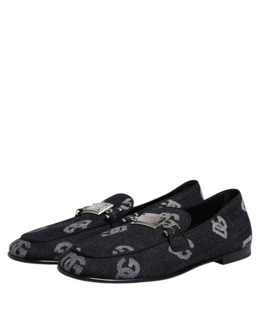 Blue Logo Cotton Loafers Formal Dress Shoes