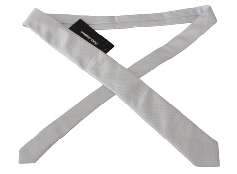 White patterned classic men's slim necktie by Dolce & Gabbana, featuring elegant design and smooth fabric.