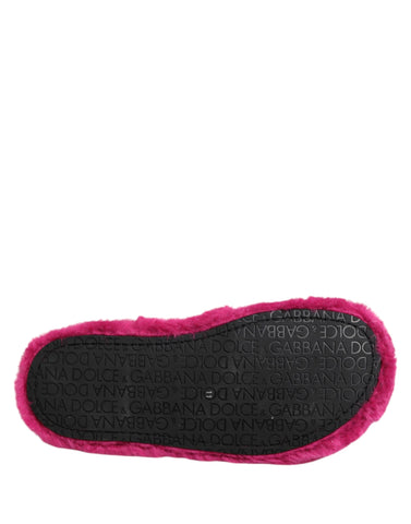 Pink Acrylic Faux Fur Mens Flats Sandals Shoes