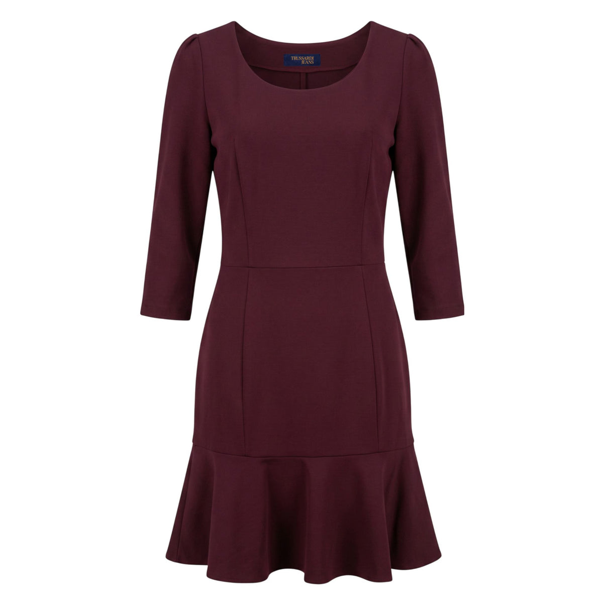 Trussardi jeans 56D005131T004951 in vintage wine color, featuring classic denim styling, worn by a model.