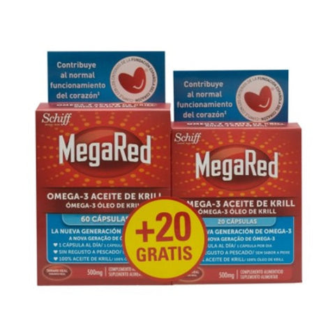 Jag Couture London - New York MegaRed Omega 3 Krill Oil capsules in a container, showing 60+20 softgel capsules for joint and heart health.