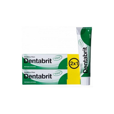 Jag Couture London New York Dentabrit Fluorine Toothpaste Duo pack with two tubes of whitening toothpaste on a white background