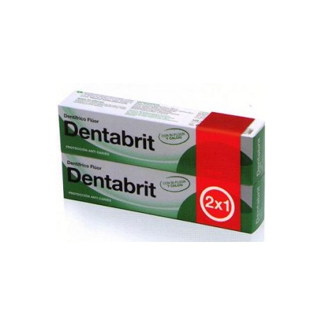 Jag Couture London - New York Dentabrit Fluorine Toothpaste Duo pack showing two tubes of fluoride toothpaste with branding and labels.