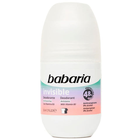 Jag Couture London invisible deodorant roll-on by Babaria, 50ml, in a sleek white bottle with a transparent cap.