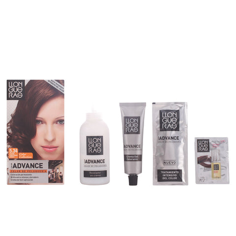Jag Couture London Light Brown Llongueras Color Advance Hair Colour 5.34, showing the vibrant hair color and packaging.