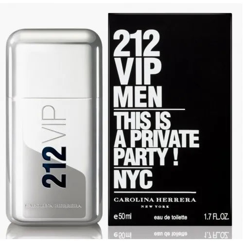 Carolina Herrera 212 VIP Men Eau De Toilette spray in 50ml bottle, featuring sleek packaging and modern design.