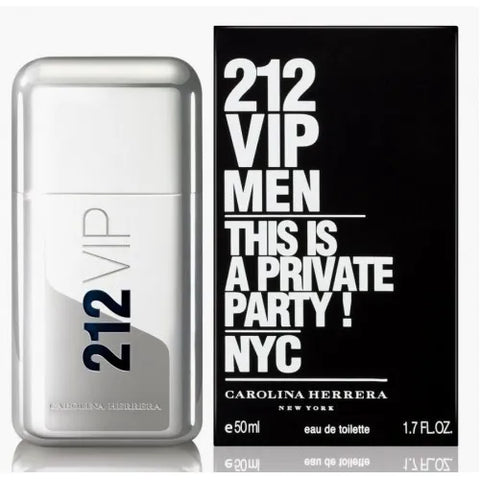Carolina Herrera 212 VIP Men Eau De Toilette spray in 50ml bottle, featuring sleek packaging and modern design.