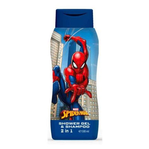 Cartoon Spiderman 2-in-1 gel de baño y champú bottle by Jag Couture London-New York, featuring Spiderman design on 500ml container.