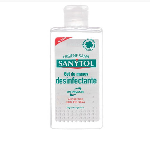 Jag Couture London - New York Sanytol hydroalcoholic hand sanitizer gel, 75ml bottle with clear label and flip cap.