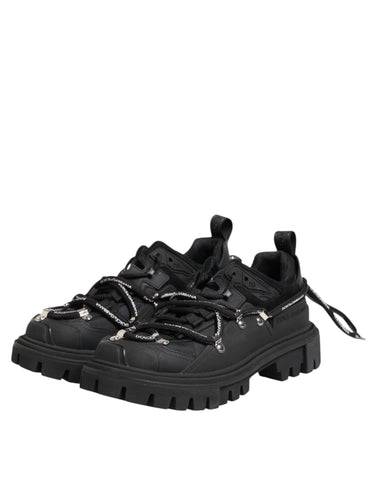 Black Low Top Lace Up Trekking Sneakers Shoes