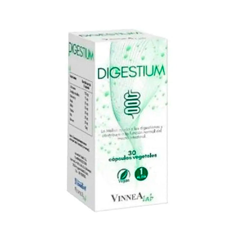 Ynsadiet Vinnea Digestum vegetable capsules by Jag Couture London New York, showing 30 capsules in a clear container.