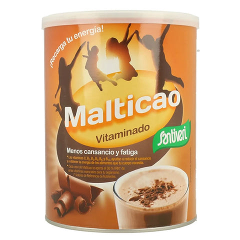 Santiveri Malticao 500g jar with label, natural malt drink powder from Jag Couture London - New York.