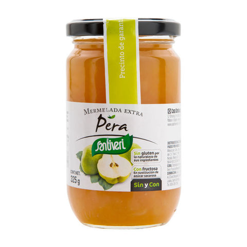 Santiveri Pear Jam in 325g jar, with label showing fresh pears and natural fruit ingredients.