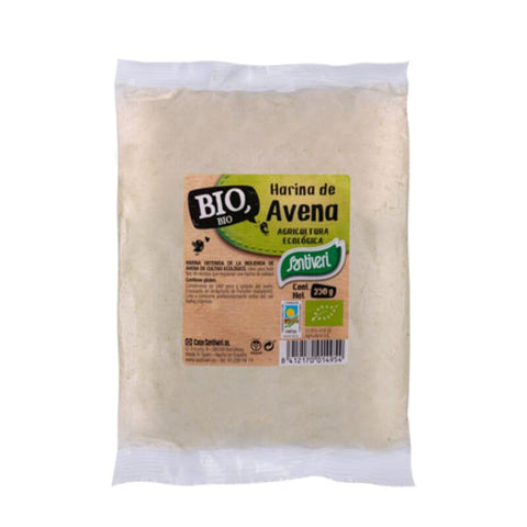 Organic Santiveri Naturalia oat flour in a 250g package, natural and gluten-free, suitable for baking and cooking.