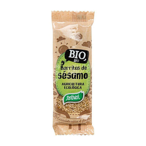 Organic Santiveri sesame barrita in 25g packaging, shown in a pack of 32 units, with branding details visible.