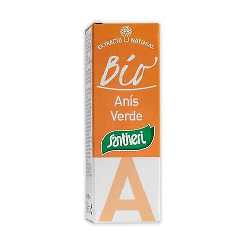 Santiveri organic anise plant extract in a 50ml bottle, featuring fresh anise plant leaves and extract liquid.