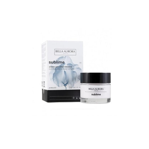 Jag Couture London New York Bella Aurora Sublime Anti-Aging Day Cream jar with white and silver packaging and product label