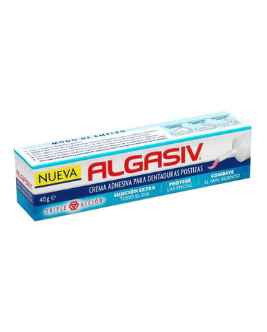 Algasiv Sensitive Denture Adhesive Cream by Jag Couture London - New York, showing the tube and applicator on a clean surface.