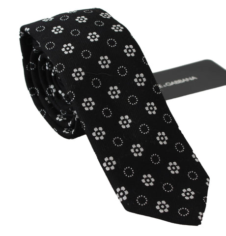 Dark Gray 100% Silk Floral Print Print Classic Tie - Jag Couture London