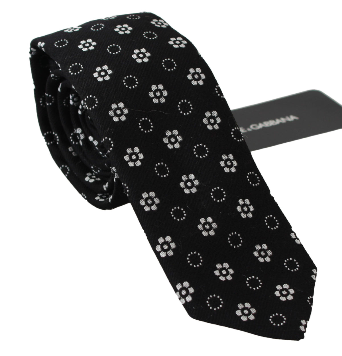 Dark Gray 100% Silk Floral Print Print Classic Tie