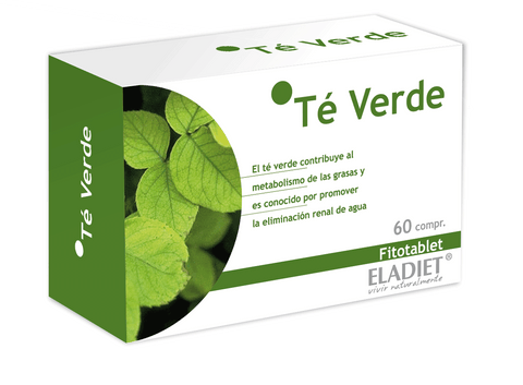 Eladiet Te Verde Fitotablet supplement bottle by Jag Couture London - New York, featuring green tea tablets in a clear container.