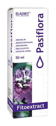 Eladiet Fitoextrac Pasiflora herbal extract in a 50ml bottle, displayed with the product label and packaging.