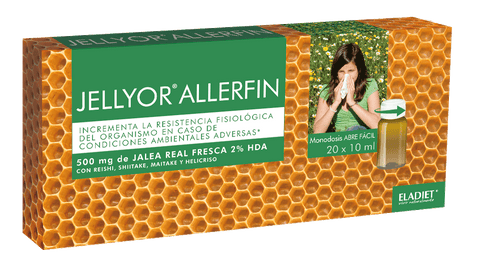 Eladiet Jellyor Allerfin 20 ampoules by Jag Couture London - New York, showing transparent ampoules with liquid supplement
