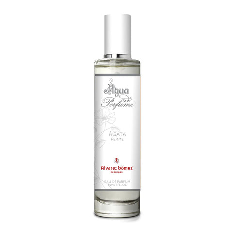 Alvarez Gómez Ágata Femme Eau De Parfum spray 30ml bottle, elegant fragrance with floral and citrus notes, on a neutral background.