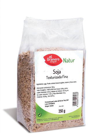 Fine textured soybean granules in 350g package from Jag Couture London New York, shown in the product image.