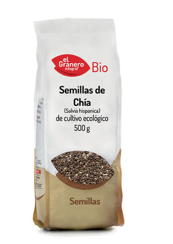 Organic chia seeds in a 500g bag by Jag Couture London - New York, shown in a clear resealable package.