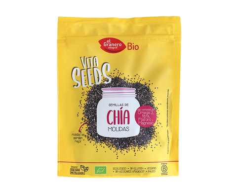 Bag of Jag Couture London bio ground chia seeds in 200g package, ready for healthy smoothies and recipes.