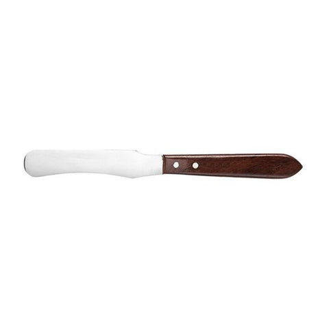 Eurostil metal spatula with wooden handle for waxing, by Jag Couture London - New York, shown with the spatula on a clean background.