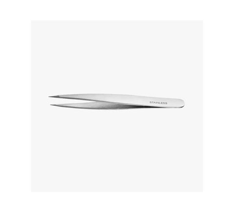 Stainless steel fine-tipped tweezers by Jag Couture London for precision grooming, 9.5 cm in length.