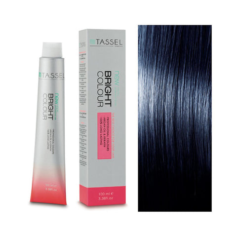 Eurostil New Bright Colour Tinte N1,1 Negro Azulado hair dye from Jag Couture London, showing the dark blue-black color in the container.