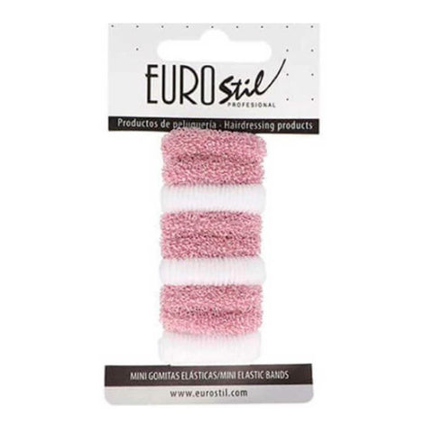 Set of nine mini pink and white hair elastics from Eurostil Cabello Coleteros by Jag Couture London - New York.