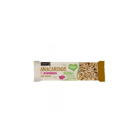 Siken snack bar with cashew and cranberry from Jag Couture London - New York, 36g, showing the bar with nuts and dried fruit inside.