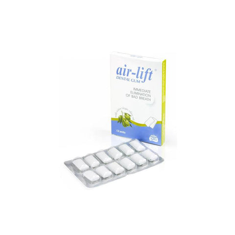 Jag Couture London - New York Air Lift Bio Cosmetics Gum Eliminate Bad Breath 12 pcs, close-up of the gum care product package.