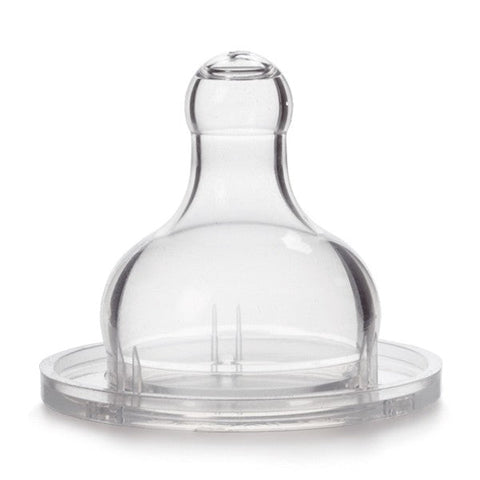 Silicone slow flow baby teat by Suavinex with two pieces, designed for gentle feeding and easy flow.