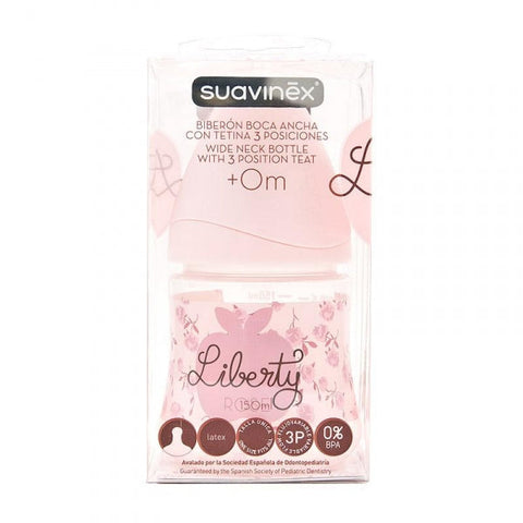 Suavinex™ Vintage wide nipple latex baby bottle with three-position flow, 150ml, featuring a vintage design.