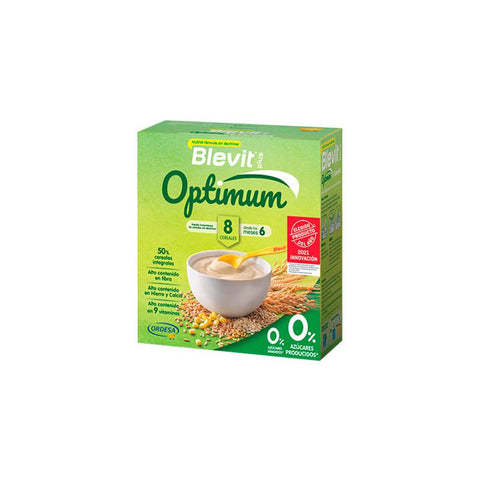 Blevit Plus Optimum 8 Cereals baby food jar by Jag Couture London New York, 400g, with colorful cereal illustrations on label.