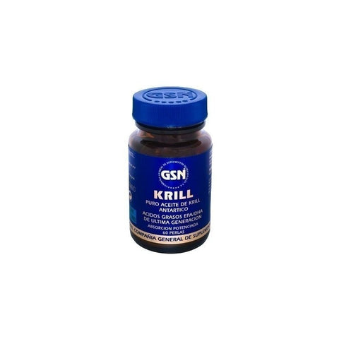 Jag Couture London Krill 60 Perlas supplement bottle with label, showing red and white packaging for Gsn Krill 60 Perlas.