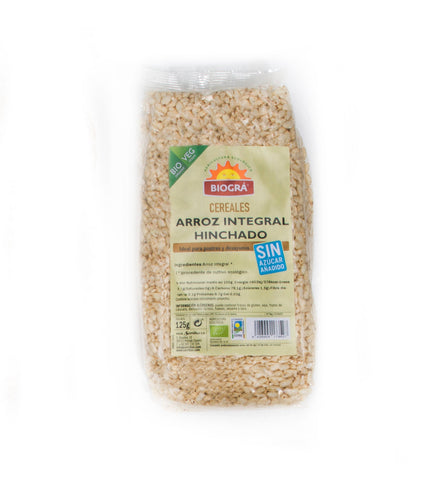 Biográ organic puffed brown rice with honey and sugar, 125g, in a clear package, from Jag Couture London - New York.